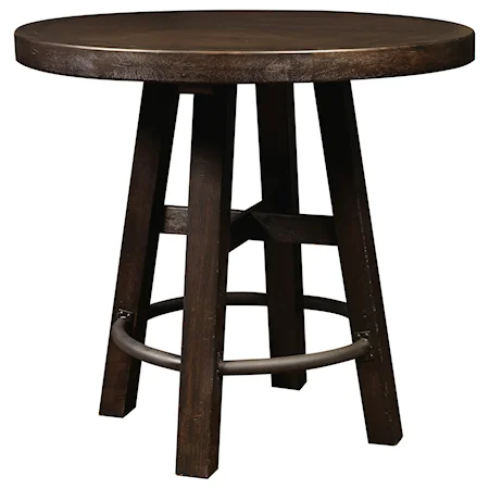 Round Bar Table with Trestle Base & Circular Metal Footrest